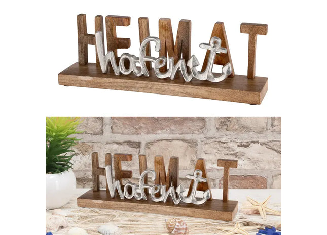 Heimathafen“ Schriftzug auf Holzsockel, Länge ca. 33 cm TK Gruppe® Grosshandel 