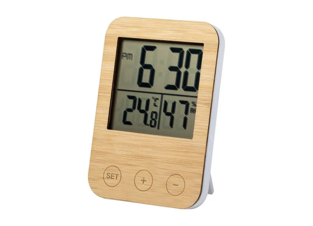 Helein Wetterstation - Naturbelassenes Holz Thermometer, Hygrometer und Uhr für Innen TK Gruppe® Grosshandel 