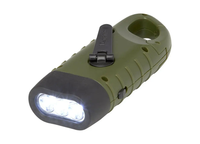 Helios Solar-Dynamo-Taschenlampe, recycelter Kunststoff, Karabiner – Armeegrün TK Gruppe® Grosshandel 