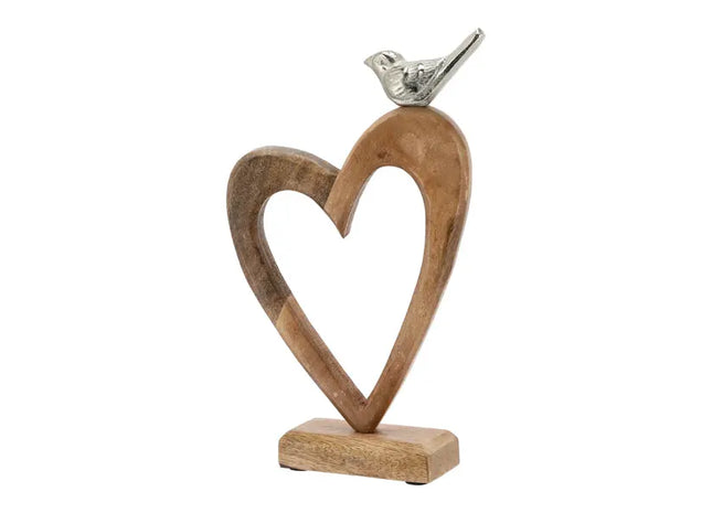Herz-Dekoration mit Vogel auf Fuß - Ca. 26cmH: Verspieltes Wohnaccessoire für charmante Akzente TK Gruppe® Grosshandel 