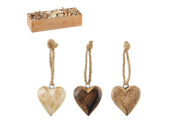 Herz-Hänger aus Naturholz – Rustikaler Charme, 3er-Set, je 5cm TK Gruppe® Grosshandel 