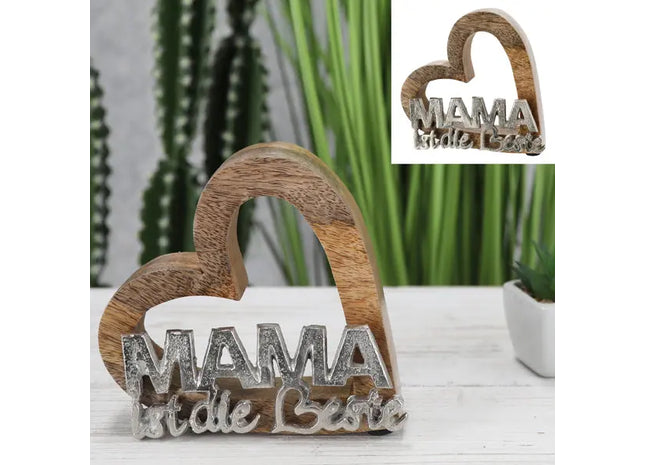 Herz-Schriftzug 'Mama ist die Beste' - Dekoratives Geschenk, 15 cm Höhe TK Gruppe® Grosshandel 