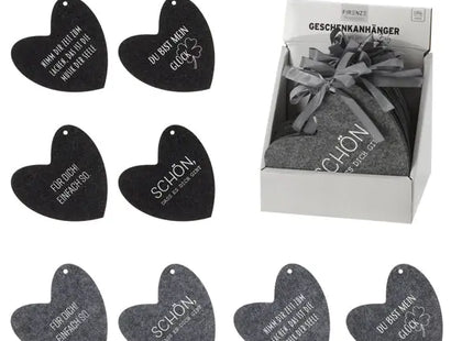 Herzförmige Filz-Geschenkanhänger mit Sprüchen, 8er-Set, Dekorative Etiketten TK Gruppe® Grosshandel 