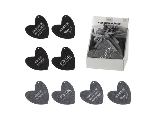 Herzförmige Filz-Geschenkanhänger mit Sprüchen, 8er-Set, Dekorative Etiketten TK Gruppe® Grosshandel 