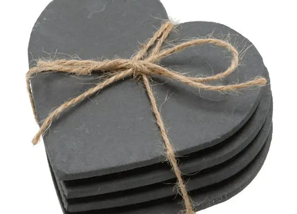 Herzförmige Schiefer-Glasuntersetzer, 4er Set, 10x10cm – Stilvoller Tischschutz TK Gruppe® Grosshandel 