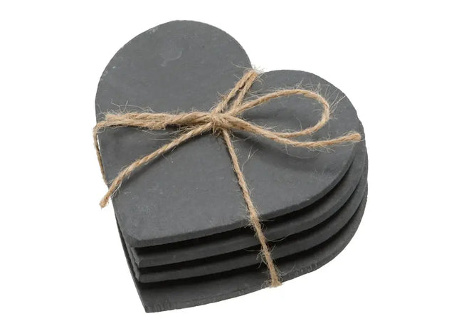 Herzförmige Schiefer-Glasuntersetzer, 4er Set, 10x10cm – Stilvoller Tischschutz TK Gruppe® Grosshandel 