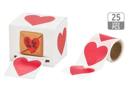 Herzförmige Sticker Geschenkanhänger, 25er Rolle, Selbstklebend & Dekorativ - 100 Zeichen TK Gruppe® Grosshandel 
