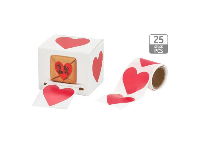 Herzförmige Sticker Geschenkanhänger, 25er Rolle, Selbstklebend & Dekorativ - 100 Zeichen TK Gruppe® Grosshandel 