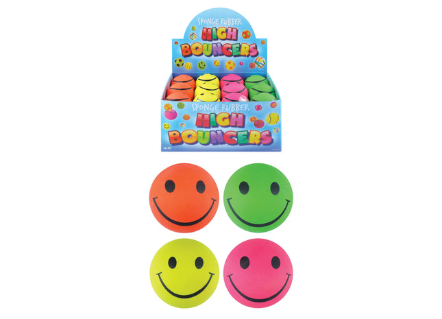 High-Bounce-Ball, 6,2 cm, Smiley-Gesicht, 4 Neonfarben - Strapazierfähiges Spielzeug TK Gruppe® Grosshandel 