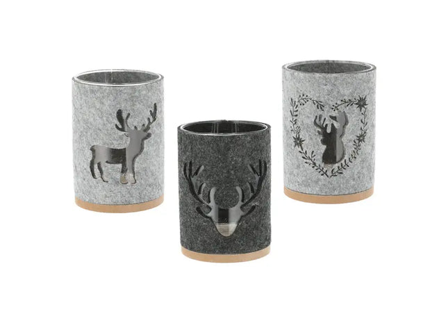 Hirsch-Windlichter, 3er-Set, Höhe ca. 14cm - Stimmungsvolle Weihnachtsdeko TK Gruppe® Grosshandel 