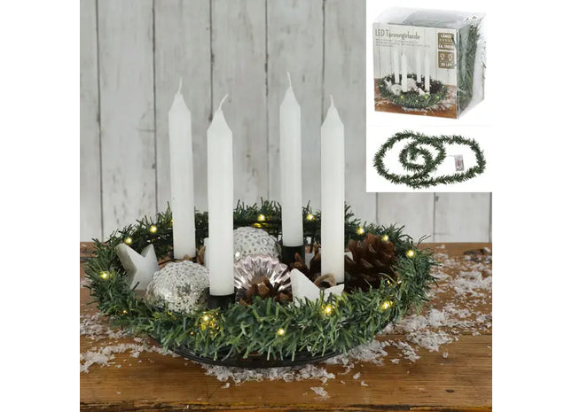 Hochwertige LED Tannengirlande mit 20 warmweißen Lichtern, 190cm lang, festliche Weihnachtsdeko TK Gruppe® Grosshandel 