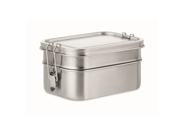 Hochwertige Lunchbox aus Edelstahl DOUBLE CHAN - Mattsilber - Robust, Praktisch und Stilvoll TK Gruppe® Grosshandel 