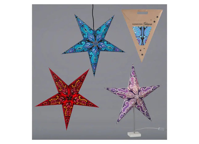 Hochwertige Papierstern-Trio, Bunt, 3 pro Set, Ca. 60cm Durchmesser - Farbenfrohe Dekoration für festliche Stimmung TK Gruppe® Grosshandel 