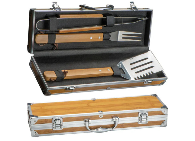 Hochwertiges 3-teiliges BBQ Set - Beige Grillbesteck für Perfektes Grillen TK Gruppe® Grosshandel 