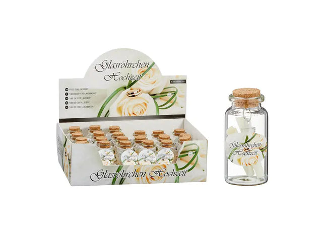 Hochzeits-Glasröhrchen, ca. 7cm, 24 Stück im Display – Elegante Gastgeschenke TK Gruppe® Grosshandel 