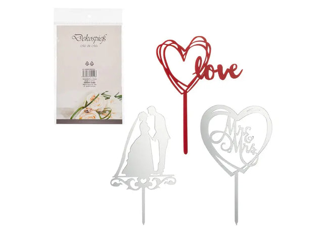 Hochzeits-Tortendeko, 3 Designs, 48 Stück im Display – Vielfältiges Sortiment TK Gruppe® Grosshandel 