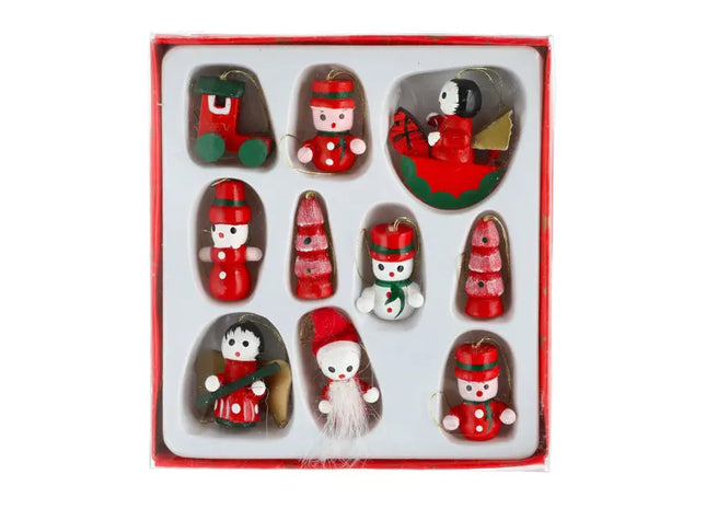 Holz Christbaumschmuck, 10er Set, Höhe ca. 3 cm – Natürliche Weihnachtsdekoration TK Gruppe® Grosshandel 