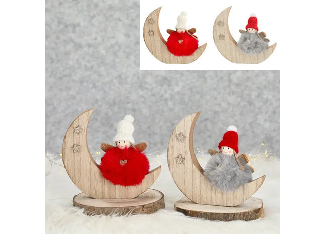 Holz Halbmond mit Seraph, Doppelpack, 14cm Höhe TK Gruppe® Grosshandel 