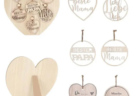 Holz-Hänger Herz, 30 Stück auf Display, je ca. 10cm Durchmesser TK Gruppe® Grosshandel 