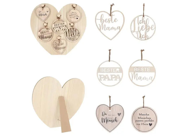 Holz-Hänger Herz, 30 Stück auf Display, je ca. 10cm Durchmesser TK Gruppe® Grosshandel 