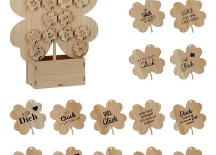 Holz-Kleeblatt Set, 14 Stück, 8cm - Ideal für Deko & Geschenke, mit Display TK Gruppe® Grosshandel 