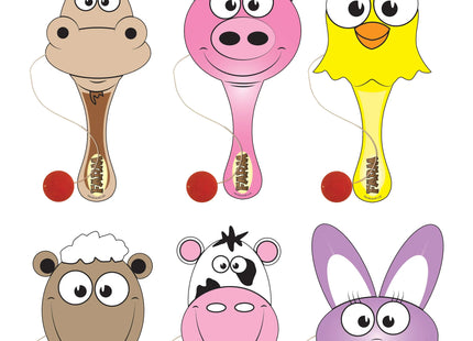 Holz-Paddelball-Schläger „Bauernhof“, 22 cm, 6 Motive – Kinderspielzeug für den Außenbereich TK Gruppe® Grosshandel 