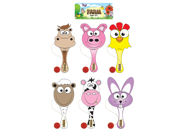 Holz-Paddelball-Schläger „Bauernhof“, 22 cm, 6 Motive – Kinderspielzeug für den Außenbereich TK Gruppe® Grosshandel 