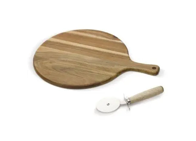 Holz Pizza-Schneidebrett mit Rollschneider – Perfekt & Praktisch TK Gruppe® Grosshandel 