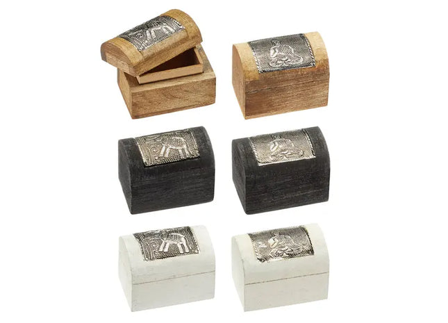 Holz-Schatztruhe mit Motiv, ca. 8cm x 5,5cm | Antik-Stil Erinnerungsbox TK Gruppe® Grosshandel 