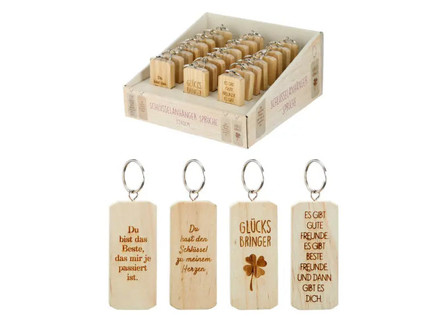 Holz Schlüsselanhänger mit Sprüchen, Gravierte Motivationszitate TK Gruppe® Grosshandel 