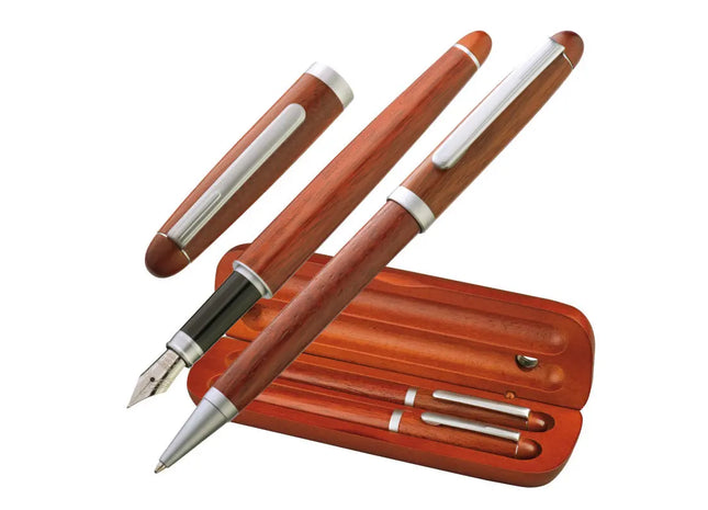 Holz Schreibset mit Kugelschreiber und Füllfederhalter - Braun - Hochwertiges Set für Natürliches Schreiben TK Gruppe® Grosshandel 