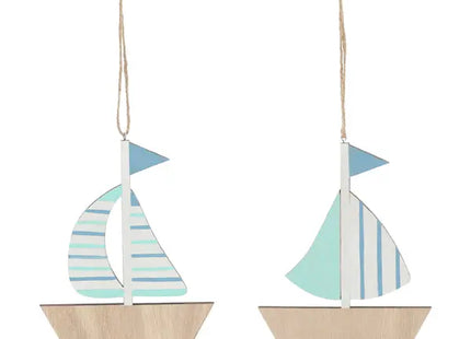 Holz Segelboot Deko zum Aufhängen, 2er-Set, Höhe ca. 14 cm TK Gruppe® Grosshandel 
