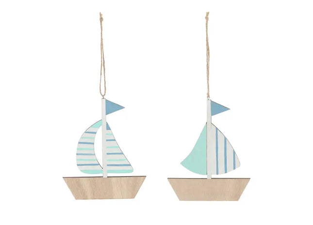 Holz Segelboot Deko zum Aufhängen, 2er-Set, Höhe ca. 14 cm TK Gruppe® Grosshandel 