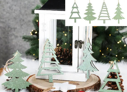 Holz Tannenbaum Anhänger Set - 4er Pack - Rustikale Weihnachtsdekoration TK Gruppe® Grosshandel 