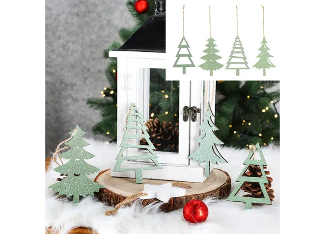Holz Tannenbaum Anhänger Set - 4er Pack - Rustikale Weihnachtsdekoration TK Gruppe® Grosshandel 