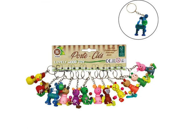 Holz-Tieranhänger für Schlüssel, 8-9cm, 12-fach sortiert, Handgefertigt TK Gruppe® Grosshandel 