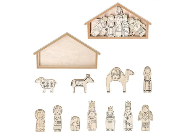 Holz Weihnachtskrippen-Set, 12 Figuren, Traditionelle Festtagsdekoration TK Gruppe® Grosshandel 