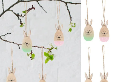 Holzanhänger Osterhase in Eiform, 4er-Set, ca. 3x6 cm TK Gruppe® Grosshandel 