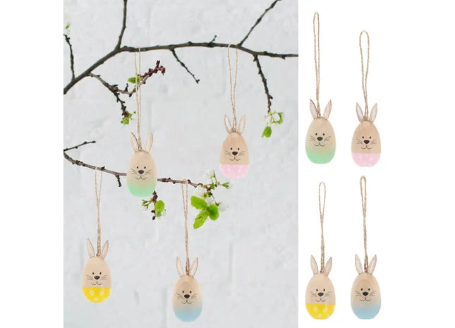 Holzanhänger Osterhase in Eiform, 4er-Set, ca. 3x6 cm TK Gruppe® Grosshandel 
