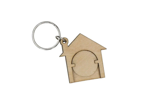 Holzchip-Schlüsselanhänger House in Naturfarbe – Stilvoll & Praktisch TK Gruppe® Grosshandel 
