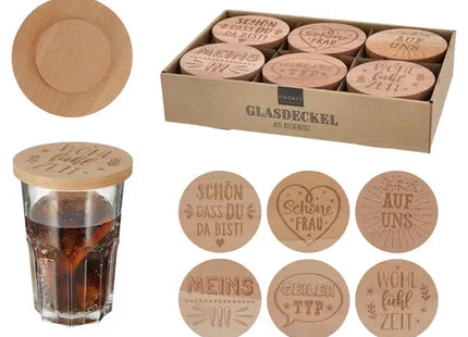 Holzgriff Glasdeckel, Set von 6, 10cm Durchmesser – Elegante Abdecklösungen TK Gruppe® Grosshandel 