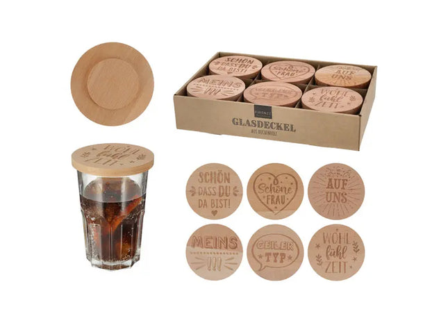 Holzgriff Glasdeckel, Set von 6, 10cm Durchmesser – Elegante Abdecklösungen TK Gruppe® Grosshandel 