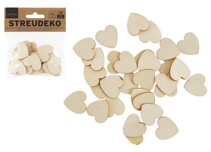 Holzherzen Streudeko, DIY, 30er Set, Rustikale Tischdekoration TK Gruppe® Grosshandel 