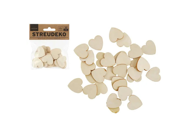 Holzherzen Streudeko, DIY, 30er Set, Rustikale Tischdekoration TK Gruppe® Grosshandel 