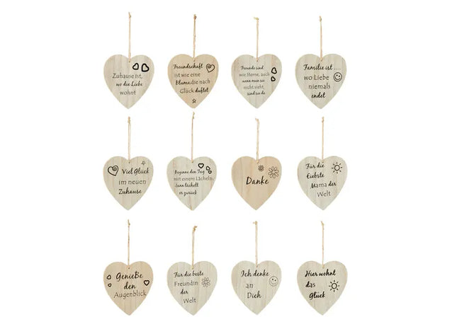 Holzherzen mit Sprüchen, 12er-Set, Durchmesser ca. 17 cm TK Gruppe® Grosshandel 