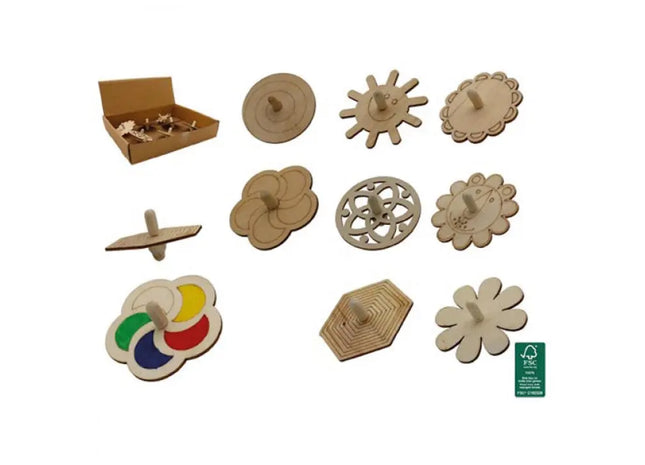 Holzkreisel, 7cm, 8er-Set sortiert im Display, Traditionelles Spielzeug TK Gruppe® Grosshandel 
