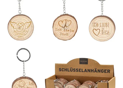 Holzscheiben-Schlüsselanhänger, 4er Set - Natürliches Accessoire für den Alltag TK Gruppe® Grosshandel 