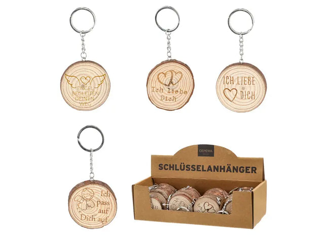Holzscheiben-Schlüsselanhänger, 4er Set - Natürliches Accessoire für den Alltag TK Gruppe® Grosshandel 