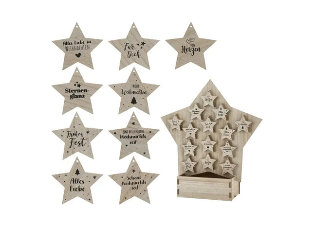 Holzstern Mini, 9er-Set, ca. 8 cm, Display – Rustikale Weihnachtsdekoration | Natürliche Festtagssterne TK Gruppe® Grosshandel 