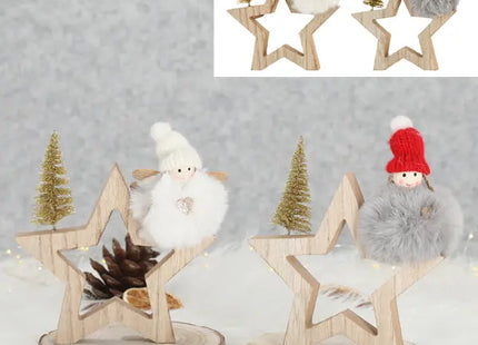 Holzstern mit Engel, 18 cm hoch, 2er-Set – Zauberhafte Weihnachtsdeko TK Gruppe® Grosshandel 
